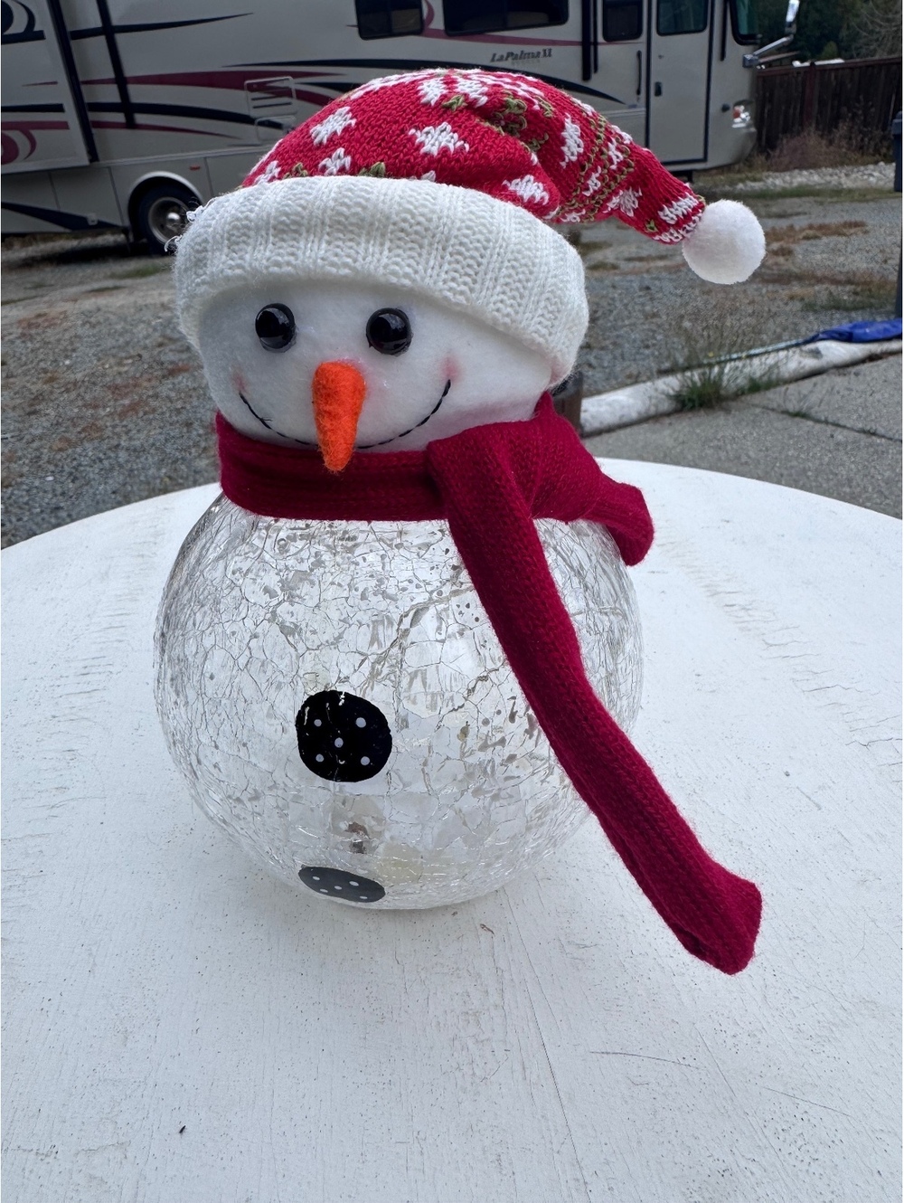 San Miguel Snowman Crackle Glass Lighted Christmas Decor Starry Lights Box